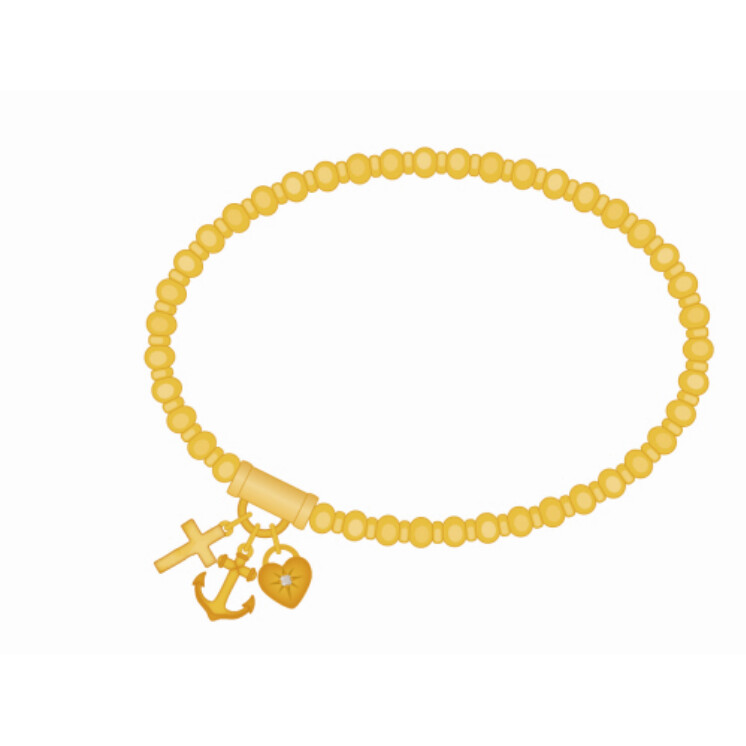 SP Faith Hope Love Stretch Bracelet 4mm Gold