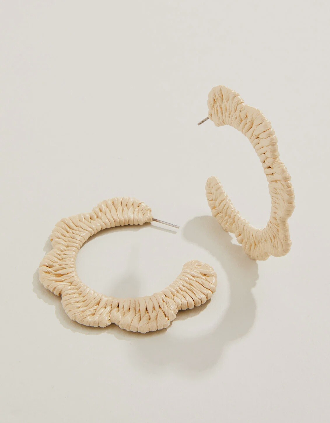 Scalloped Straw Hoop Earrings, Colour: Natural