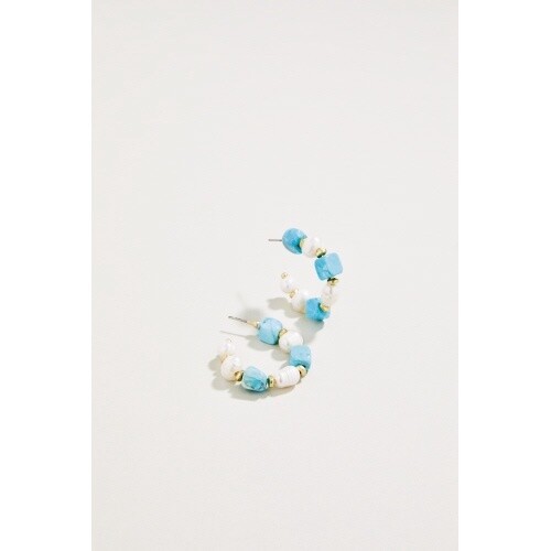 Annabelle Beaded Hoop Earrings Turquoise/Pearl