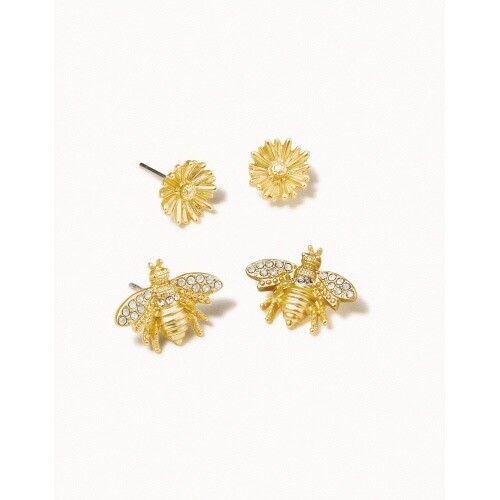 Daisy Picnic Stud Earrings Set White Opal Bee/Daisy (2 pairs)