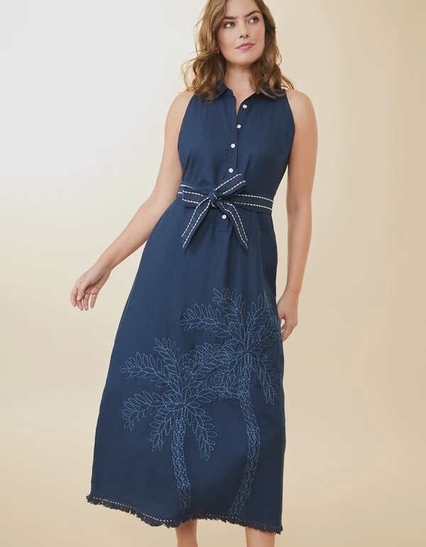Emeline Dress Hamilton Palm Embroidery