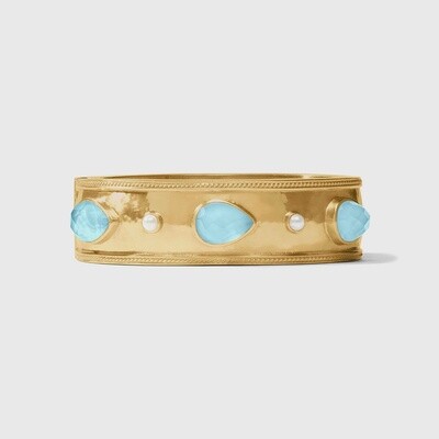 Julie Vos Cannes wide hinge bangle in 24K gold with pear-shaped gemstone, displayed on neutral background