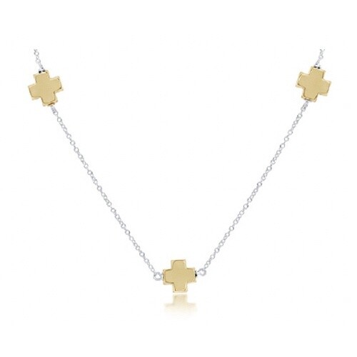 17&quot; Choker Simplicity Chain Sterling Mixed Metal - Signature Cross Gold