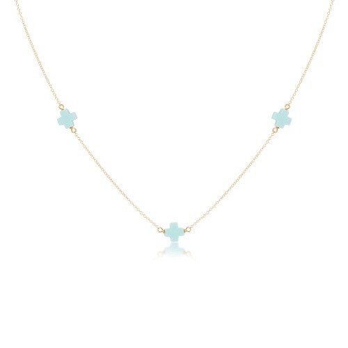 17&quot; Choker Simplicity Chain Gold - Signature Cross Turquoise
