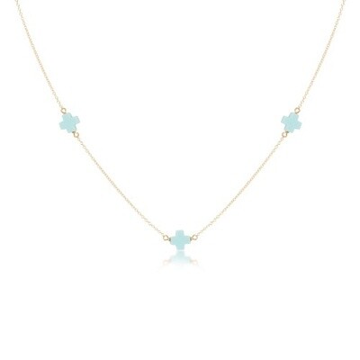 17&quot; Choker Simplicity Chain Gold - Signature Cross Turquoise