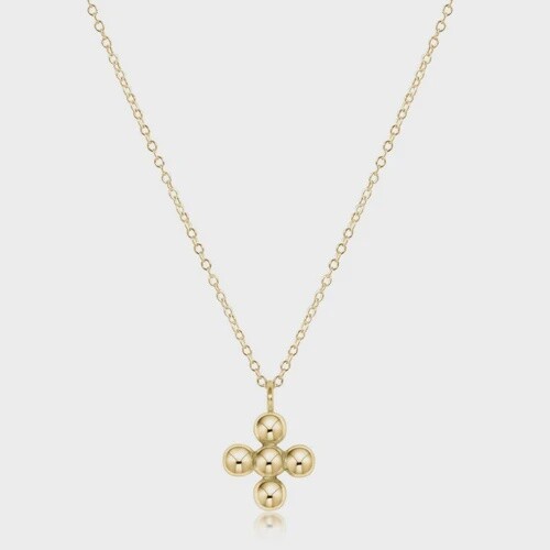 16&quot; Necklace - Classic Beaded Signature Cross Gold Charm - 4mm