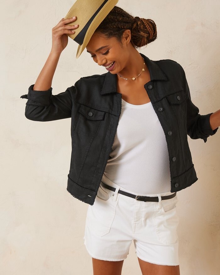 Two Palms Linen Raw-Edge Jacket, Colour: Black, Size: X-Small