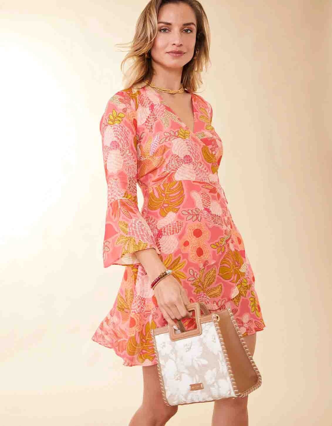 Rosalee Wrap Dress Callawassie Flowers Pink, Size: X-Small