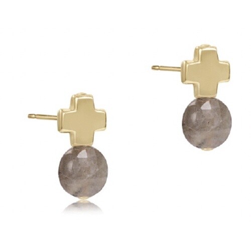 Signature Cross Gold Stud - Labradorite