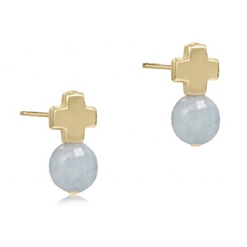 Signature Cross Gold Stud - Aquamarine