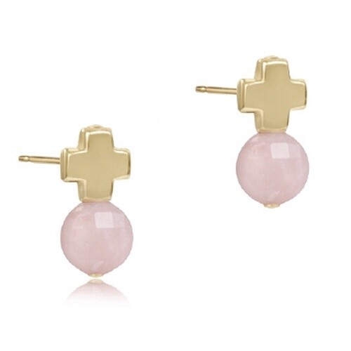 Signature Cross Gold Stud - Pink Opal
