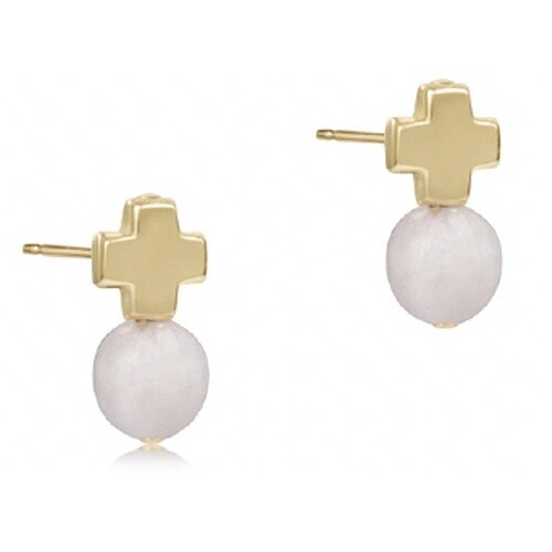 Signature Cross Gold Stud - Moonstone