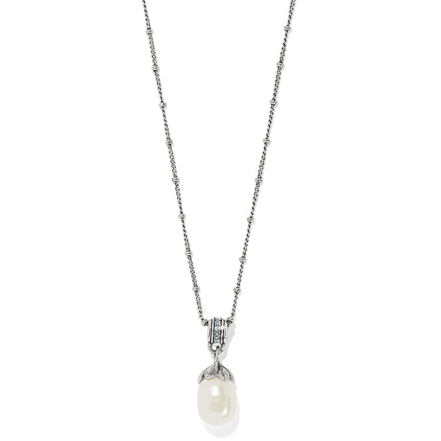 Everbloom Pearl Drop Necklace Silver