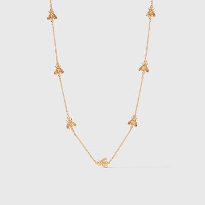 Julie Vos Bee Station necklace in 24K gold plate, adjustable 16.5 to 17.5 inches, displayed on neutral background