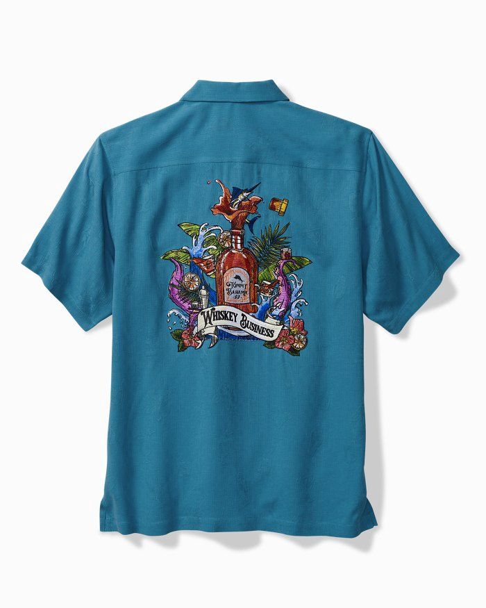 Whiskey Business Silk Camp Shirt, Colour: Blue Hydrangea, Size: Medium