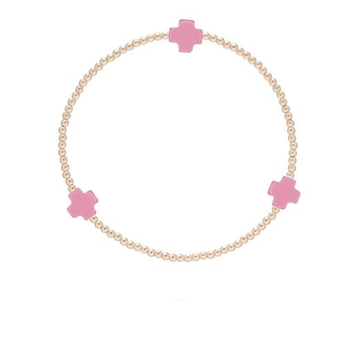 egirl Signature Cross Gold Pattern 3mm Bead Bracelet - Bright Pink