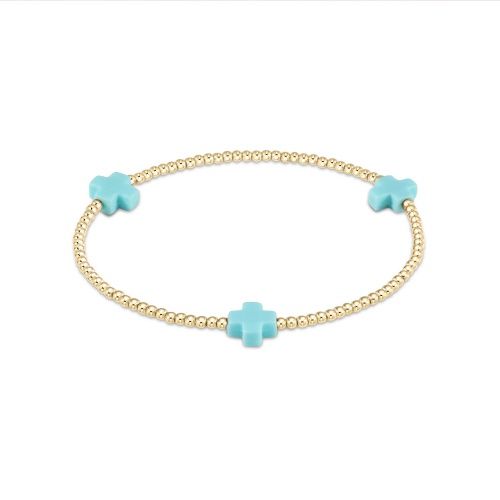 egirl Signature Cross Gold Pattern 3mm Bead Bracelet - Turquoise