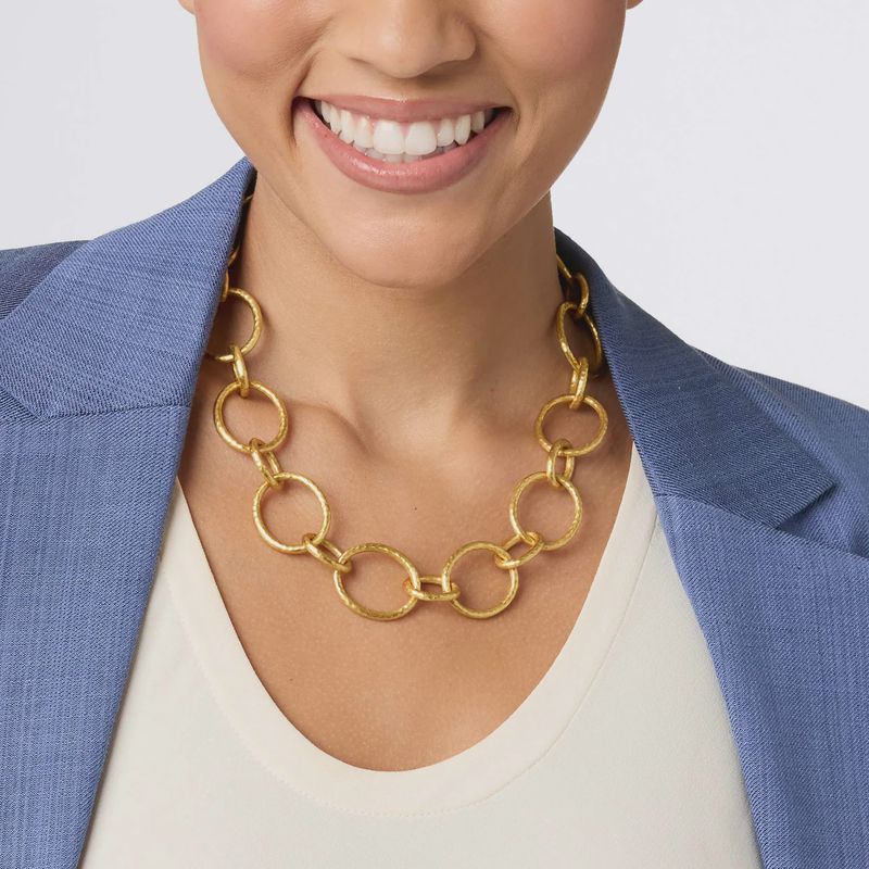 Julie Vos Catalina Link necklace in 24K gold plate with toggle clasp, 21 inches, styled in a lifestyle setting