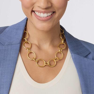 Julie Vos Catalina Link necklace in 24K gold plate with toggle clasp, 21 inches, styled in a lifestyle setting