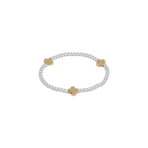 Signature Cross Sterling Mixed Metal Pattern 3mm Bead Bracelet - Gold