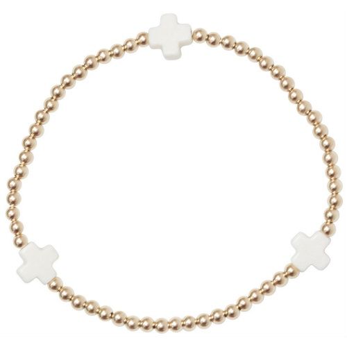 egirl Signature Cross Gold Pattern 3mm Bead Bracelet - Off-White