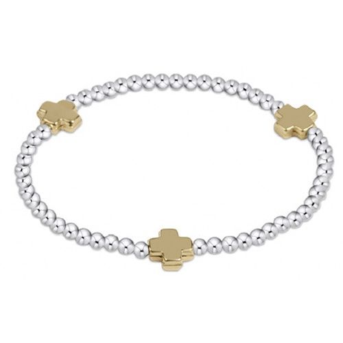 Extends - Signature Cross Sterling Mixed Metal Pattern 3mm Bead Bracelet - Gold