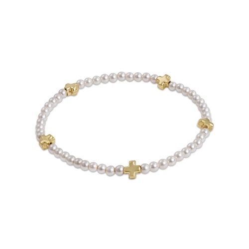 Cross Small Pearl Pattern 3mm Bead Bracelet - Gold