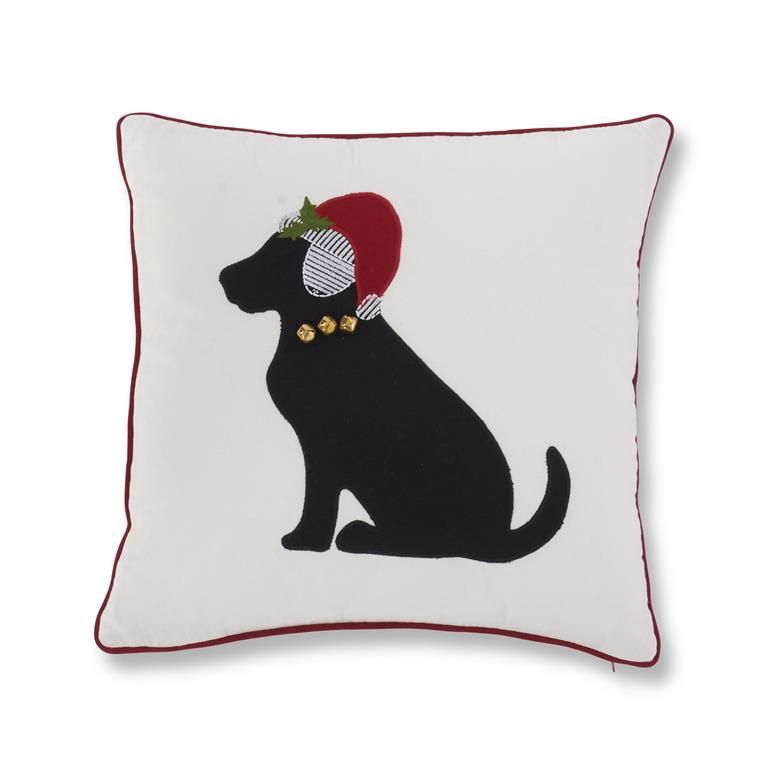 18 Inch Square Santa Dog White Cotton Pillow