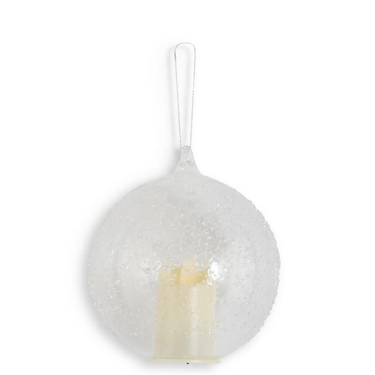 Textured Clear Glass LED Flicker Round Ornament, Size: 4.5 Inch