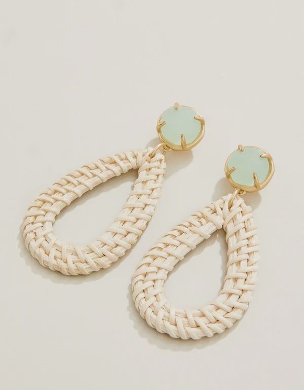 Poolside Wicker Earrings Seafoam/White