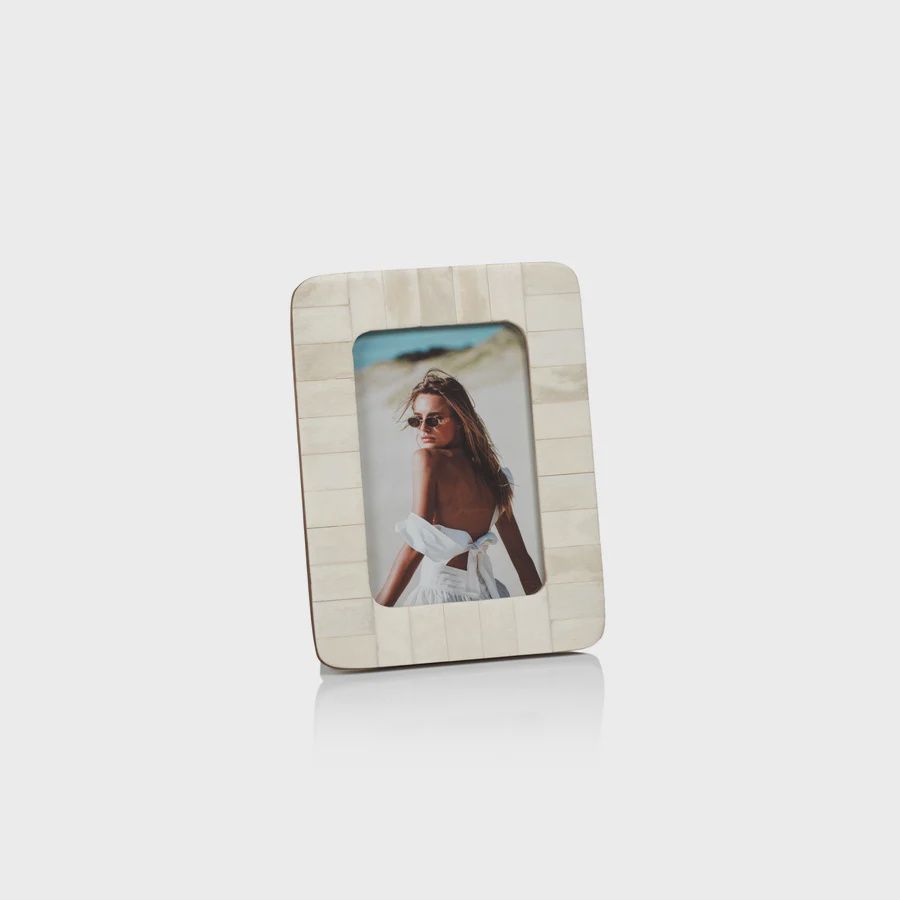 Côte d&#39;Ivoire White Bone Inlay Photo Frame with Rounded Corners, Size: 4X6