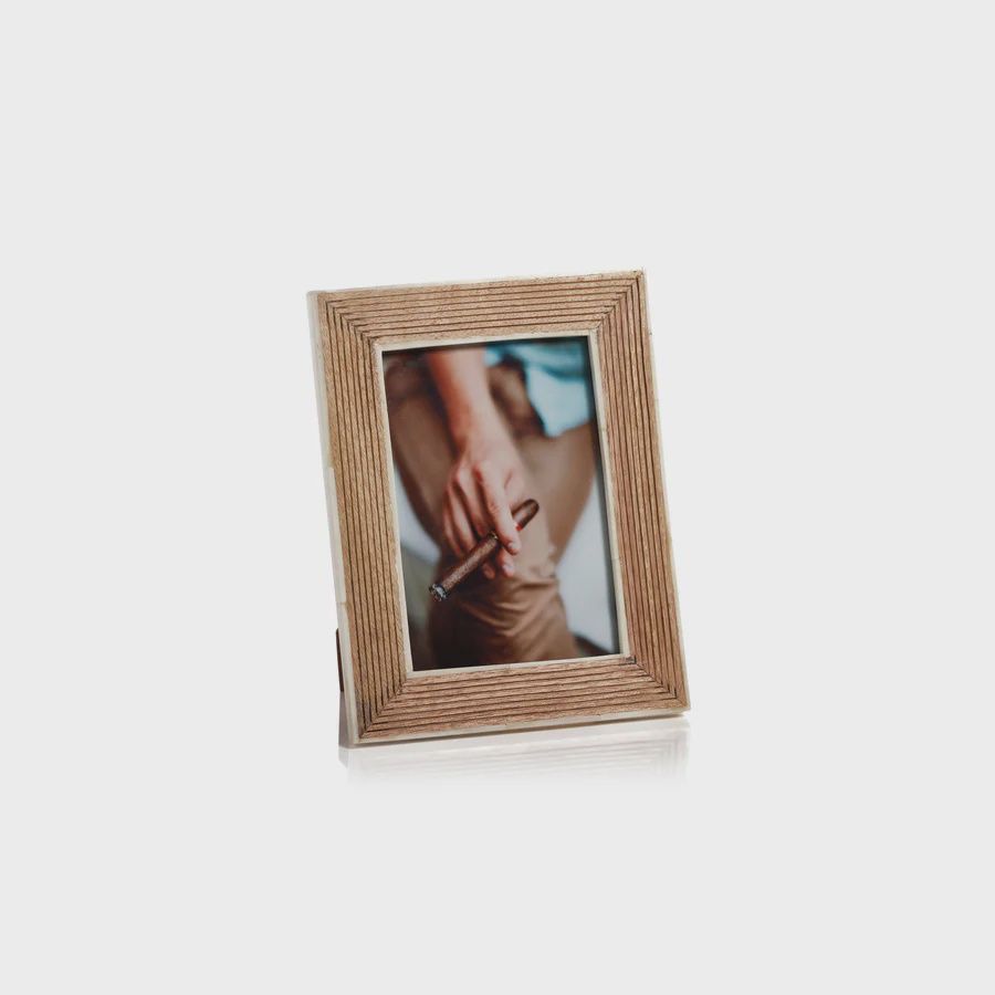Ribbed Mango Wood Frame with White Bone  Brown and White, Size: 5x7