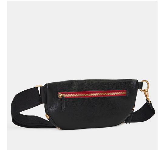 Charles Crossbody Med Black/Brushed Gold Red Zip