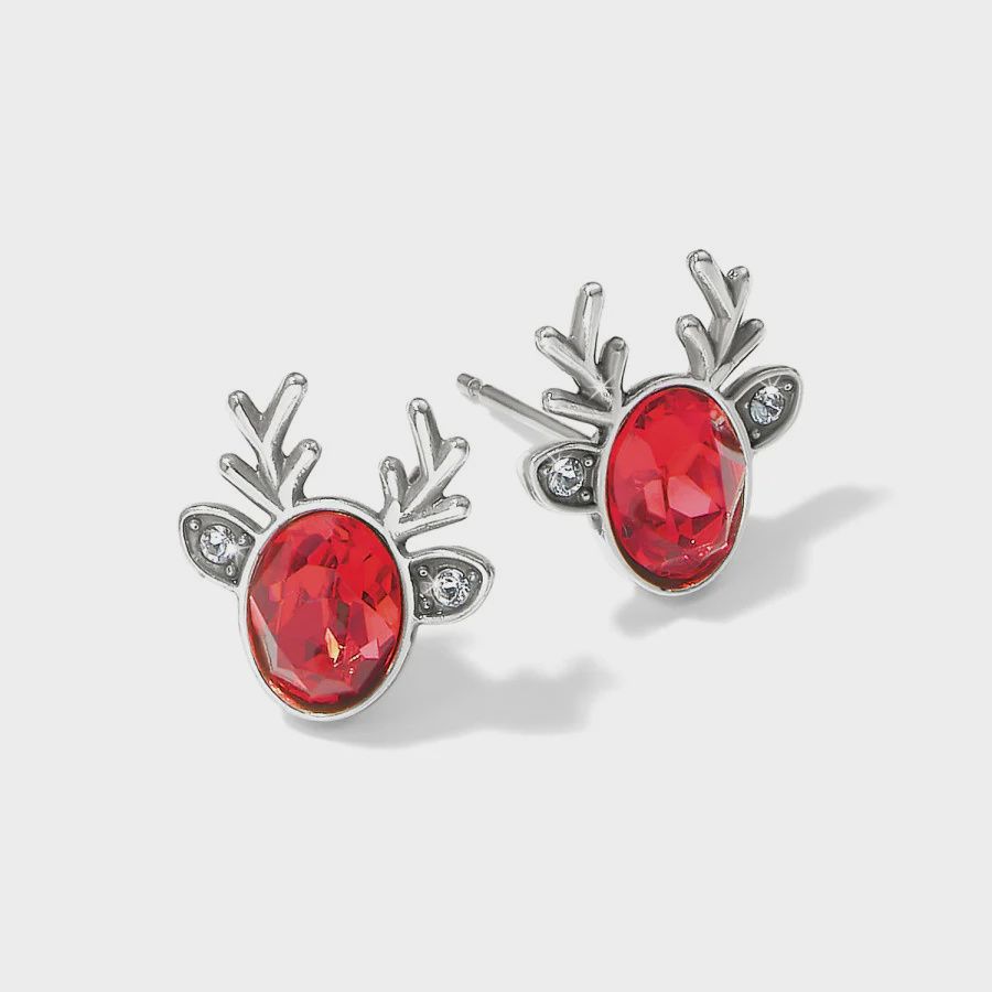 Reindeer Glitz Mini Post Earrings, Colour: Red