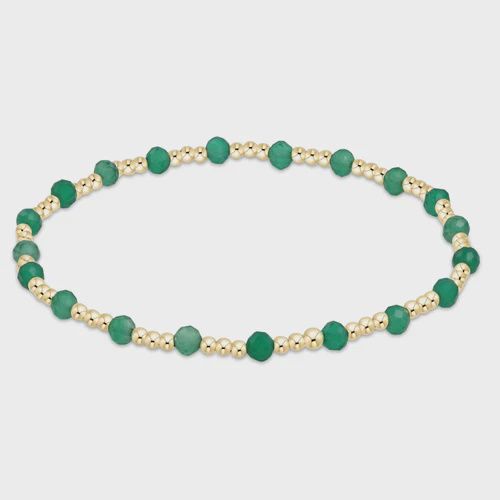 Gemstone Gold Sincerity Pattern 3mm Bead Bracelet - Green Onyx