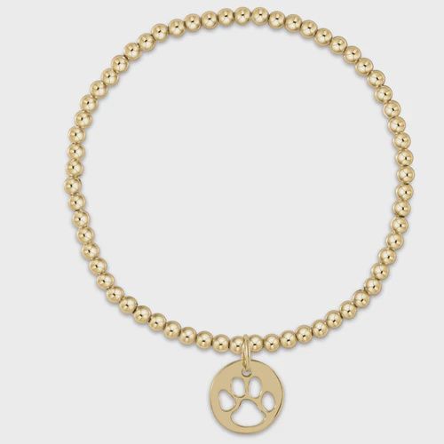 Extends - Classic Gold 3mm Bead Bracelet - Paw Print Gold Disc