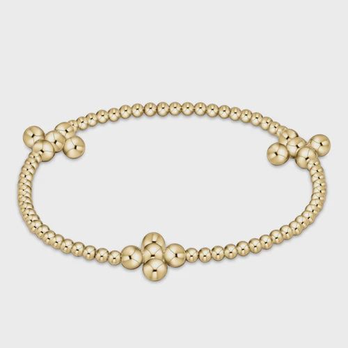 Signature Cross Gold Pattern 2.5mm Bead Bracelet - Classic Beaded Signature Cross Gold - 4mm Bead Gold