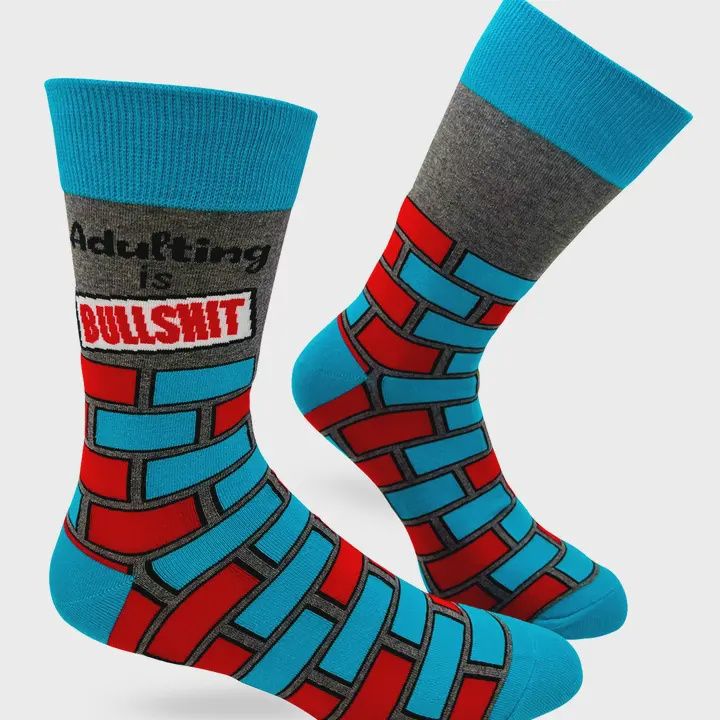 Men&#39;s Novelty Crew Socks, Description: Adulting is BS