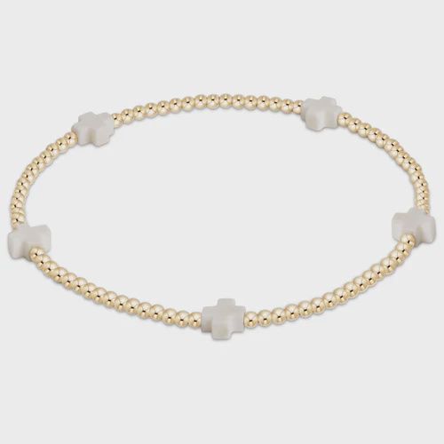 egirl Signature Cross Small Gold Pattern 2mm Bead Bracelet - Off- White