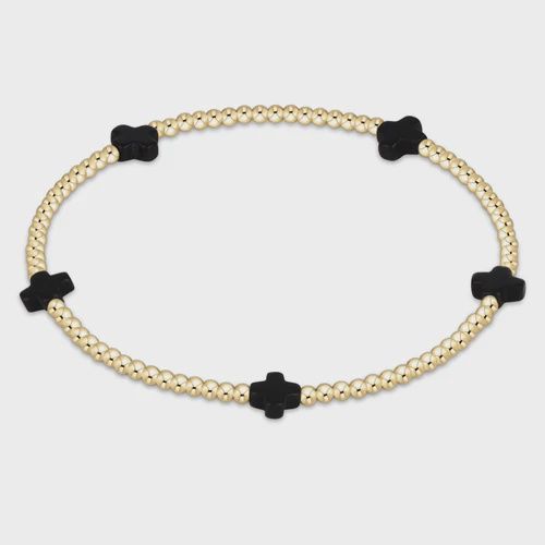 Signature Cross Small Gold Pattern 2mm Bead Bracelet - Onyx