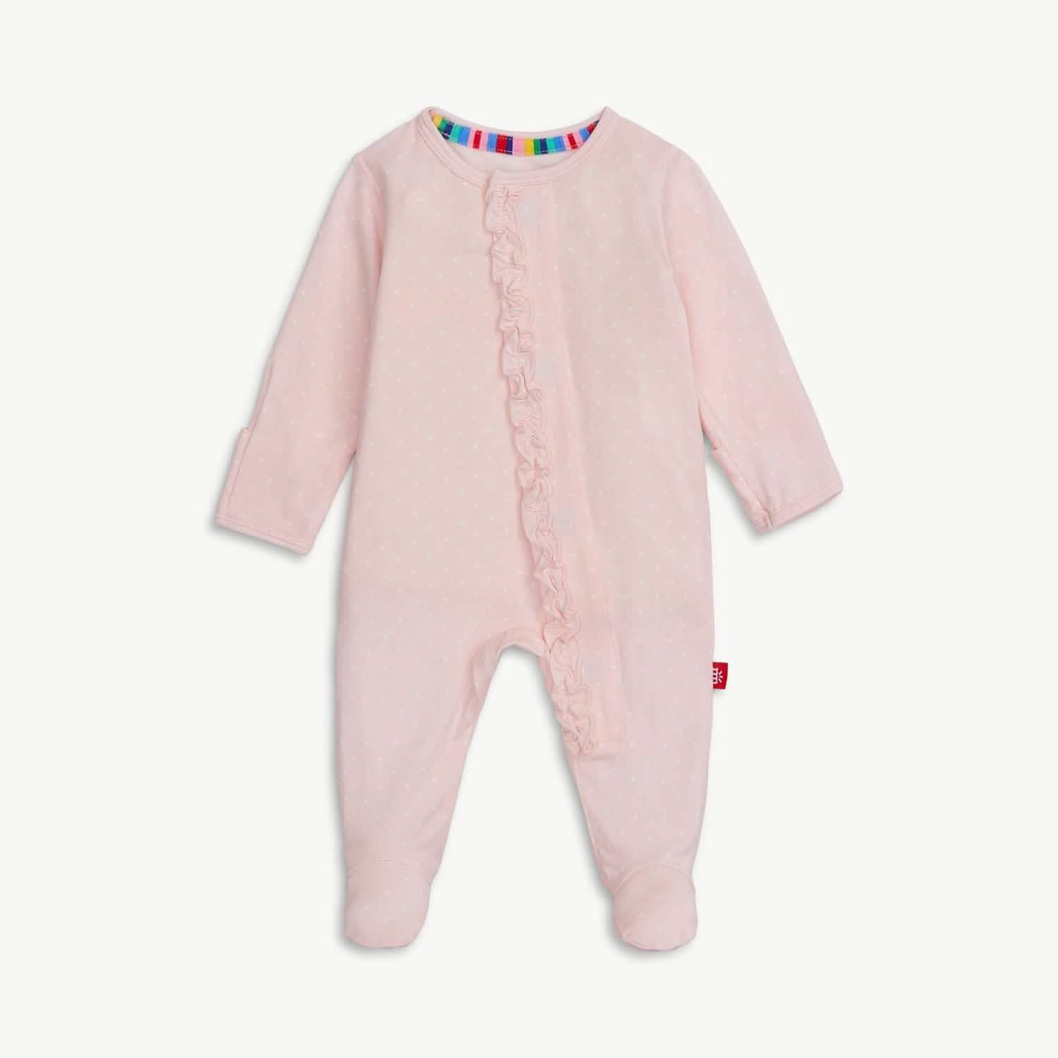 Pin Dot Pink Modal Magnetic Parent Favorite Footie with Ruffles, Size: NB