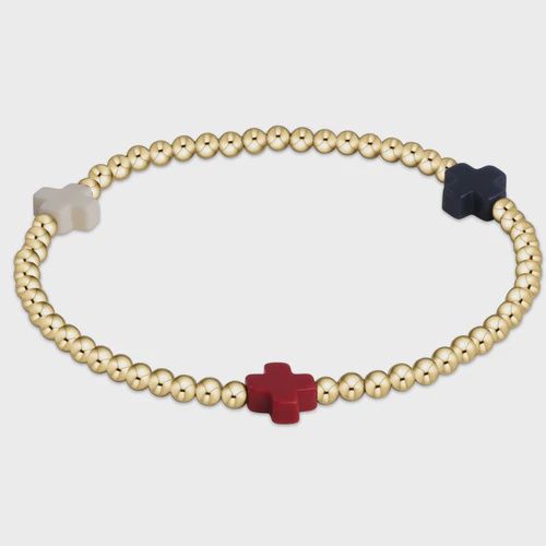 Sig.  Cross Gold Pattern 3mm Bead Bracelet - Firecracker