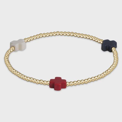 sig. cross gold pattern 2mm bead bracelet - firecracker