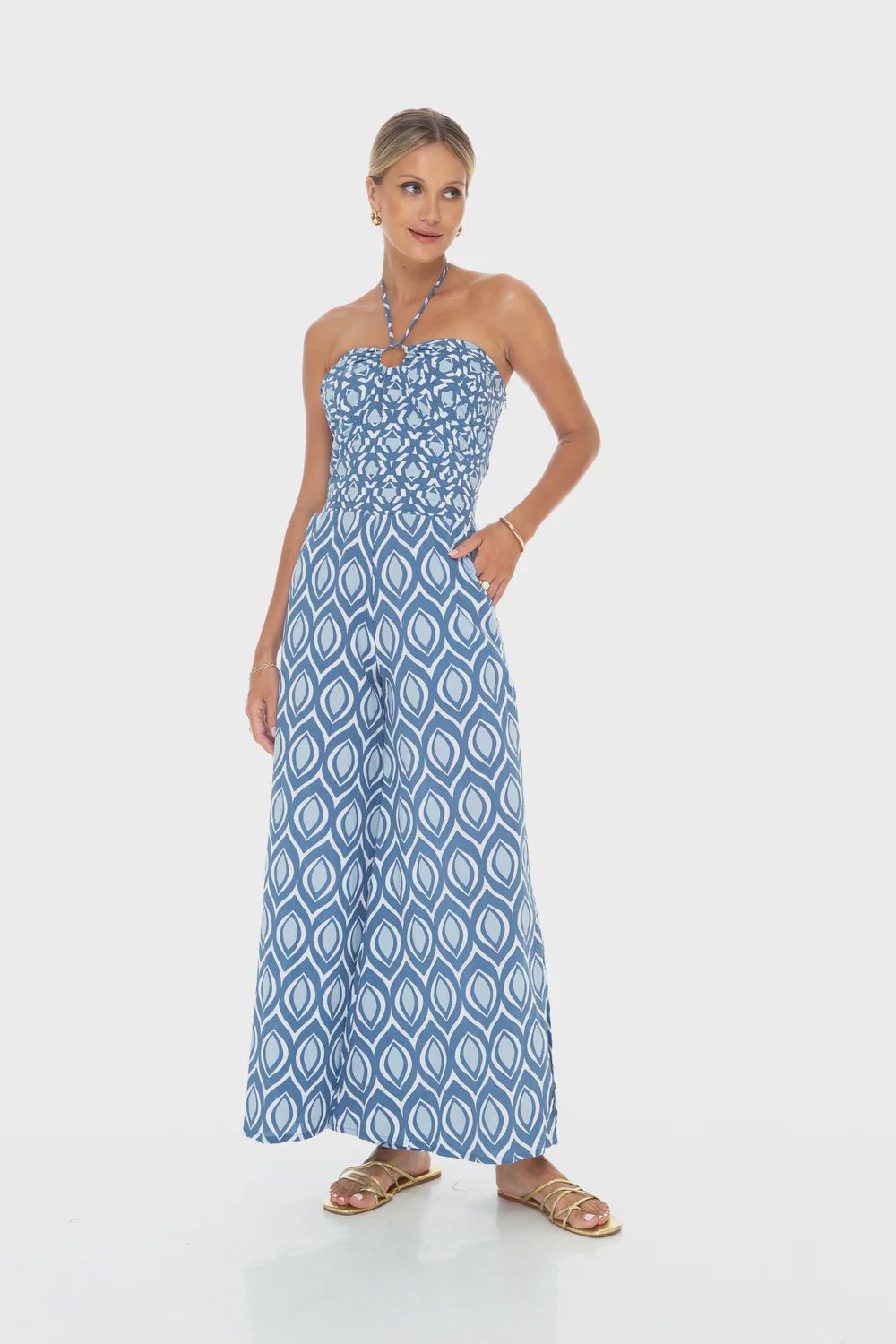 Oval Pleated Jumpsuit - Indigo