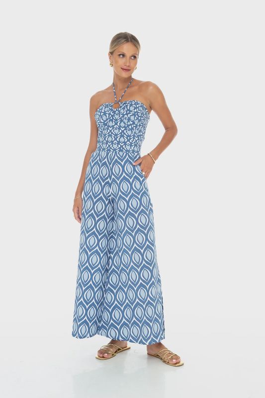 Oval Pleated Jumpsuit - Indigo