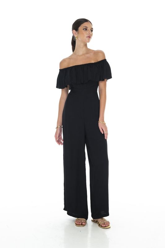 Modal Ruffled Jumpsuit - Black