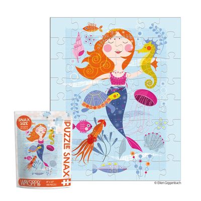 Werkshoppe Mermaid and Friends 48-piece jigsaw puzzle box featuring colorful underwater illustrations on recycled board packaging