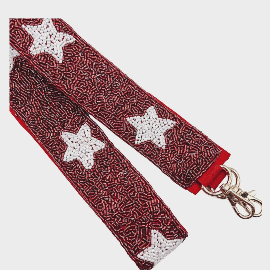 Maroon/White Beaded Star Strap