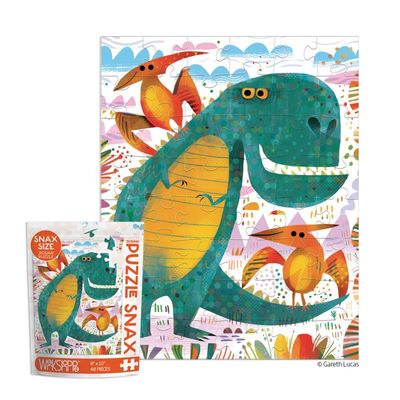 Werkshoppe T-Rex and Friends 48-piece jigsaw puzzle box displayed on white background, featuring colorful dinosaur illustrations, 8x10 inch size