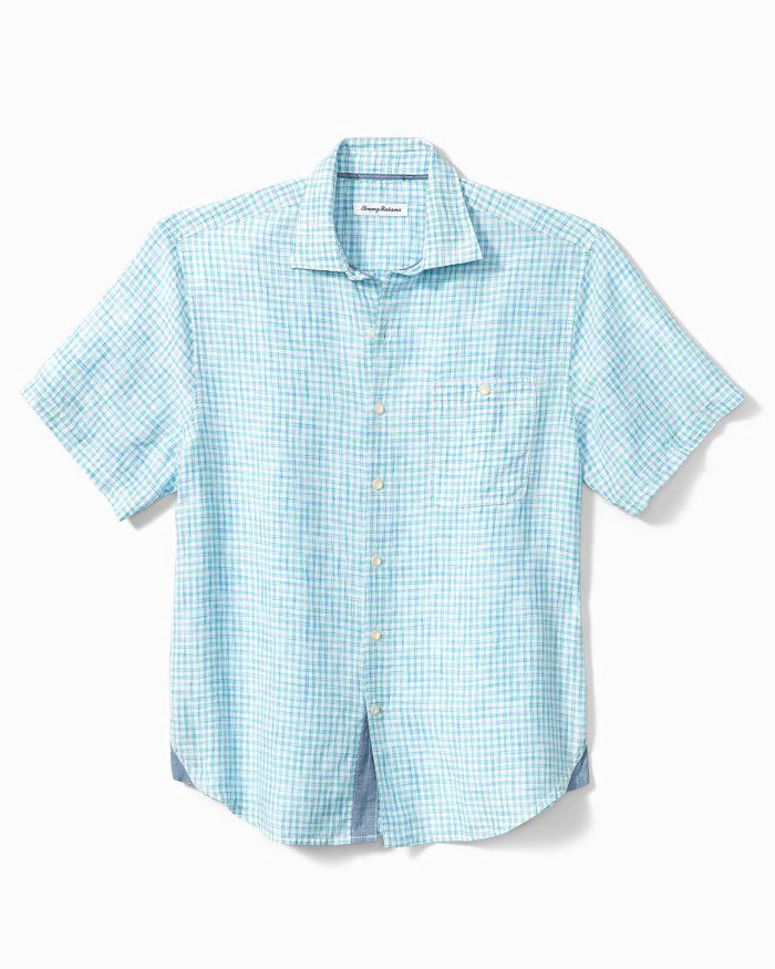 Sand Linen Beach Check Camp Shirt - Turq Cabbage